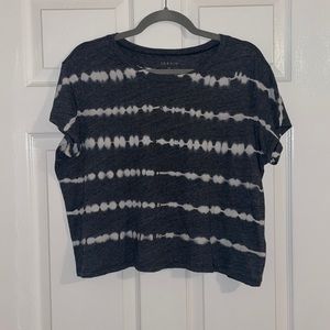 Torrid Crop Relaxed Fit Tee Stripe Tie Dye Charcoal Grey & White